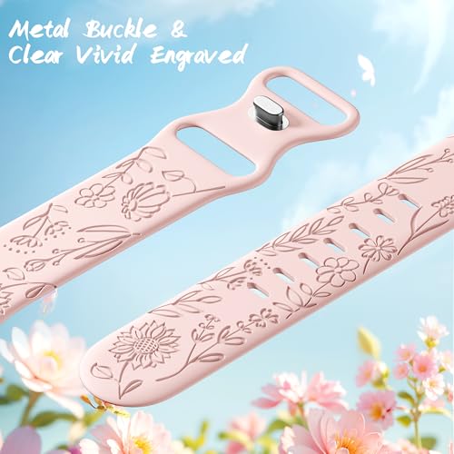 Image of SNBLK 6 Pack Floral Engraved Bands Compatible with Apple Watch Bands 40mm 41mm 42mm 38mm 44mm 45mm 46mm 49mm Women Men, Silicone Flower Pattern Strap for iWatch Series 11 10 Se Ultra 9 8 7 6 5 4 3 2 1