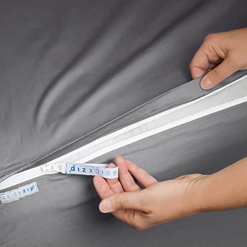 Quickzip Fitted Sheet - Includes 1 Fitted Sheet Base & 2 Zip-On Sheets - Easy To Change, Won’t Pop Off Queen Sheet - Soft Percale 400 Tc Cotton – 16” Deep Pockets Queen – Slate Gray #TOP1