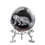 ZEERSHEE 60mm 3D Tigers Crystal Ball with Stand Glass Tiger Decorative Ball Paperweights Decor for Home Office