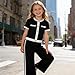 KIDLAGA Girls Clothes 2 Piece Outfits Short Sleeve Knit Top & Wide Leg Pants Spring Summer Kids Clothes Teen Clothing Sets Size 12-13 Years Black