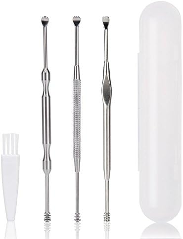 3PCS Ear Pick Earwax Removal Kit, Geengle Ear Care Set, Premium Stainless Steel Ear Curette with Storage Box, a Cleaning Brush Included