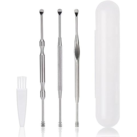 3 Pcs Ear Pick Earwax Removal Kit, Geengle Ear Cleansing Tool Set, Ear Curette Ear Wax Remover Tool with a Cleaning Brush and Storage Box Cover