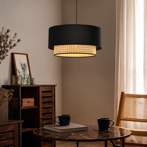 Image of AKWAY Rattan Hanging Lamp for Bedroom | Bamboo Ceiling Light | Cane Pendant Lamp for Living Room, Dining Room, Office, Cafe and Home Decoration - (14 D x 10 H) - Nandini