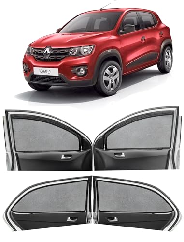 Image of Autofact Magnetic Car Sunshades Compatible with Renault Kwid (Set of 4) - Easy Installation, UV Protection, Keeps Car Cool (Front 2 with Zippers for Easy Access, Rear 2 Without Zippers)