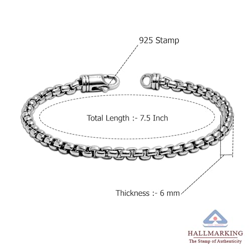 Image of TRUESILVER ACPL 925 Sterling Silver BIS Hallmarked Italian Oxidized Box Chain Bracelet for Men | Box Chain Biker Bracelet Jewelry Gift for Men (7.5, 8, 8.5, 9 Inches)
