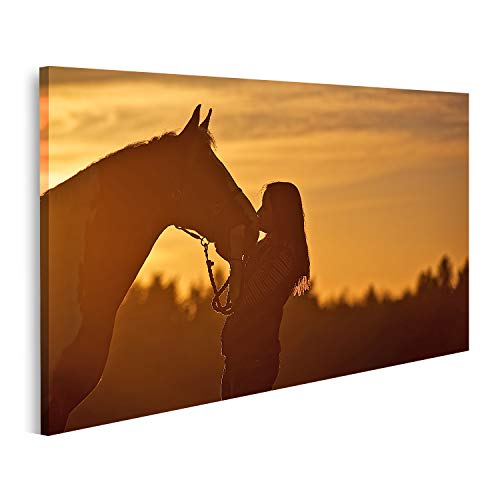 islandburner Lienzo Pintura Silueta chica besando caballo Mujer joven pelo largo ve su como gou GCNF foto impresión decoración de la pared Sala de estar