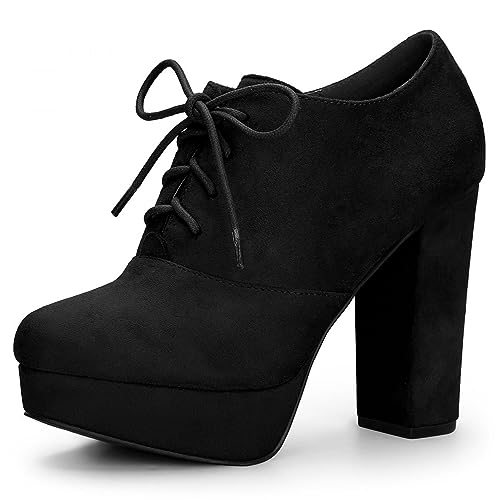 Allegra K Women's Platform Chunky Heel Lace Up Booties