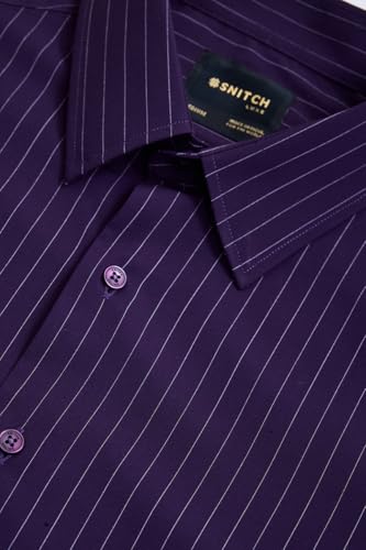 Image of SNITCH Luxe Men Formal Shirt | Slim Fit Full Sleeve Spread Collar Pinstripe Design | Breathable Viscose Blend & Stretch Fabric for Office Wear & Business Meetings