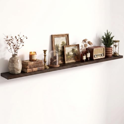 Image of Fun Memories 72 inch Elm Wood Floating Shelves for Wall, Walnut Finish, 1 Pack