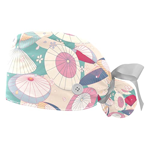 Chapeaux bouffants JDEZ 2PCS avec bandeau anti-transpiration à motif fleurs de cerisier
