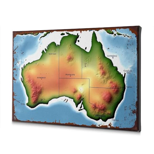 Toile carte topographique Australie 40 x 60 cm décoration murale salon