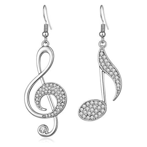 BIRSTONE Treble Eighth Music Clef Note Fish Hook Dangle Earrings,Silver Cover