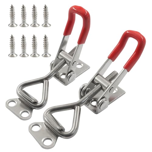 OSVJE 2 Pack Toggle Latch Clamp 4001, Adjustable 304 Stainless Steel Latches Quick Release Hand Tool, Heavy Duty Toggle Hasp for Case Trunk, Door with 8pcs Screw