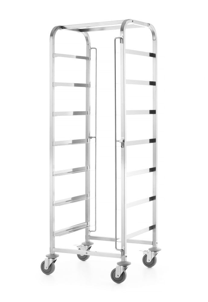 HENDI Transportwagen für Spülmaschinenkörbe, für 7 Körbe à 500x500mm, 7 Lagen im Abstand von je 200 mm, 615x560x(H)1700mm, Edelstahl