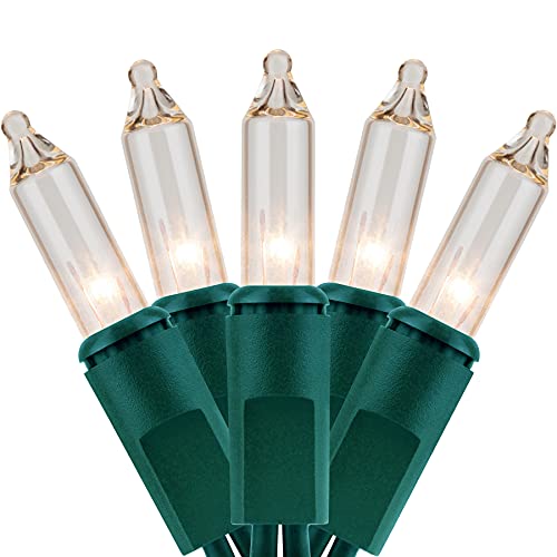 YULETIME 200 Clear Christmas Lights with Green Wire, Pack of 2 Strands of 21 ft 100 Count UL Certified Incandescent Mini String Light (Clear - Green Wire)