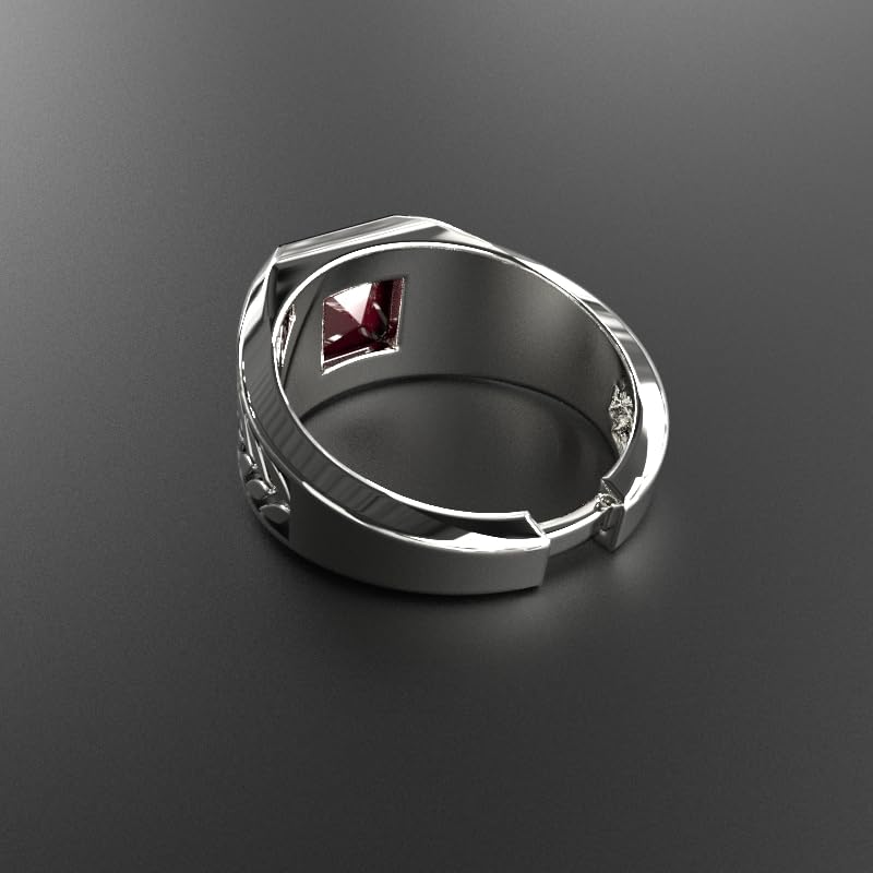 Image of Rera Mens Rings Silver 925 Rings For Men setted with red zircon gemstone Ruby substitute mens rings Pure Silver 925 Rings For Men Gift for Men Boyfriend With Certificate of Authenticity and 925 Stamp