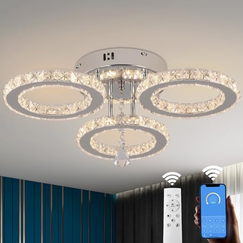 VETRULUS Plafonnier LED moderne dimmable avec télécommande lustres en cristal luminaire encastré pour salon, chambre, cuisine