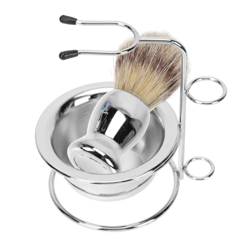 CALLARON 1 Juego Juego De Cepillos Para Barba Hombres Espuma Soporte De Pincel De Afeitar Brocha De Afeitar y Soporte Tazón De Burbujas De Afeitar Cepillo Para Barba Acero Inoxidable Plata