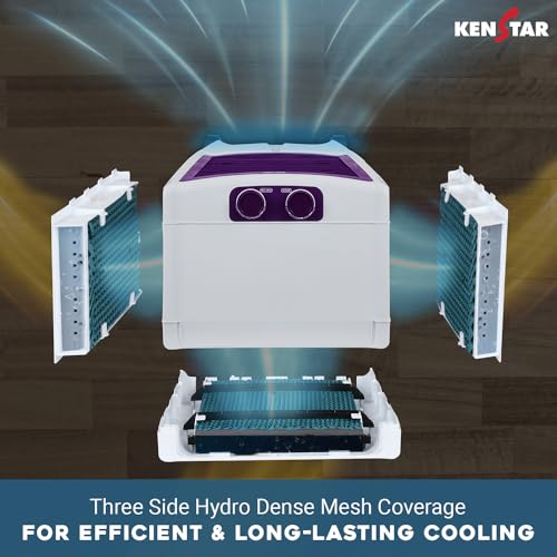 Image of Kenstar CYCLONE HC 27 L Room /Personal Air Cooler For Home| Honeycomb Pad |High Speed Fan |35 Ft Powerful Air Throw|Inverter compatible |Portable Cooler-Room|1-Yr Product Warranty|White & Purple