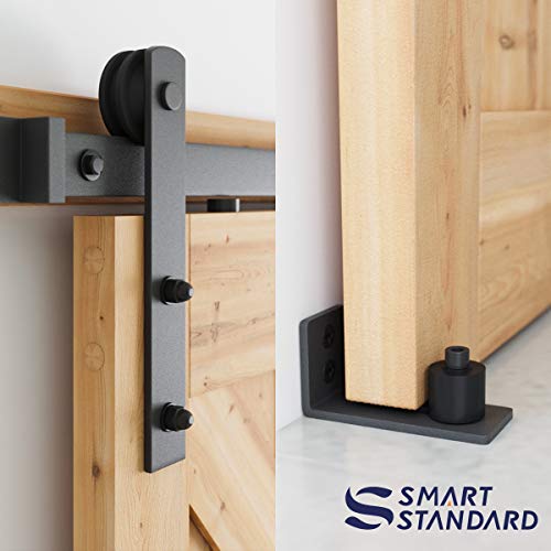 Smartstandard 6.6 Ft Heavy Duty Sturdy Sliding Barn Door Hardware Kit, Black, (Whole Set Includes 1X Pull Handle Set & 1X Floor Guide) Fit 36"-40" Wide Door Panel (I Shape Hanger) #TOP2