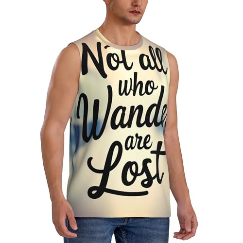 Qewfoju Not All Those Who Wander are Lost Pattern Workout Tank Tops for Men Sleeveless Athletic Muscle Shirts Black