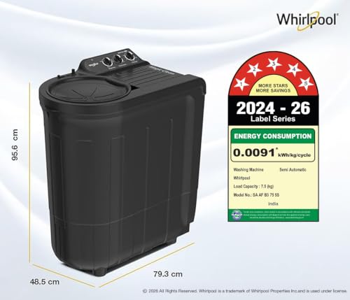 Image of Whirlpool 7.5 Kg 5 Star Magic Clean Semi-Automatic Top Loading Washing Machine (MAGIC CLEAN 7.5 GREY DAZZLE (5YR)-S, 15 Mint Quick Wash, 2026 Model)