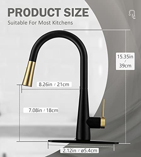 Tohlar Kitchen Faucets With Pull Down Sprayer, Black Kitchen Faucet Stainless Steel Kitchen Sink Faucet Modern Single Handle Kitchen Faucet Matte Black With Brushed Gold #TOP1