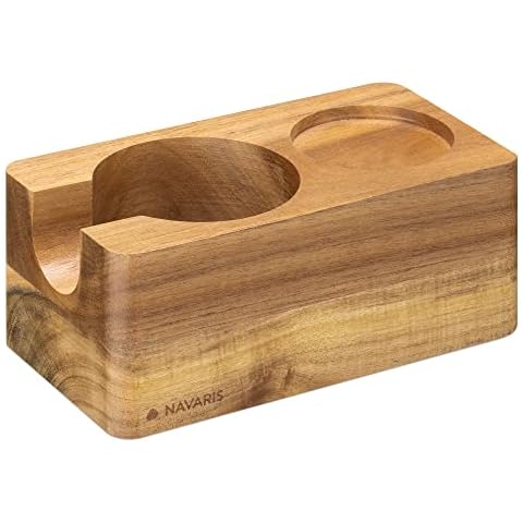 Navaris Tamperstation 58mm aus Akazienholz - Holz Tamper Station für Siebträger - Abklopfbehälter Abklopfer - Barista Zubehör - natur braun Cover