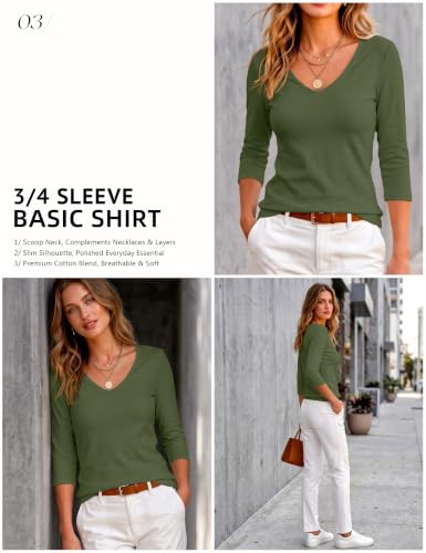 Image of Meetrendi Women 3 /4 Sleeve Scoop Neck Top Cotton Slim Fit Basic T-Shirt