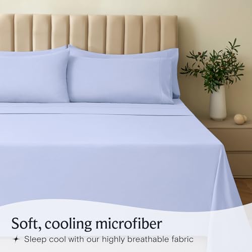 Image of LuxClub 4 PC Sheet Set Bed Sheets Deep Pockets 16 inch Eco Friendly Wrinkle Free Cooling Machine Washable Hotel Bedding Silky Soft - Sky Blue Full