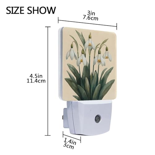 Image of Snowdrops with Green Leaves Night Lights 2 Pack Plug-in Wall Led Nightlight Auto Dusk-to-Dawn Sensor Lamps for Bedroom Kitchen Bathroom