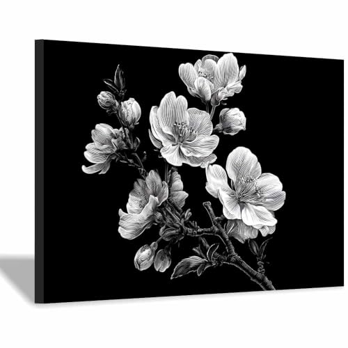 Affiche noir et blanc fleurs de cerisier 40x60cm encadrée pour déco salon et bureau