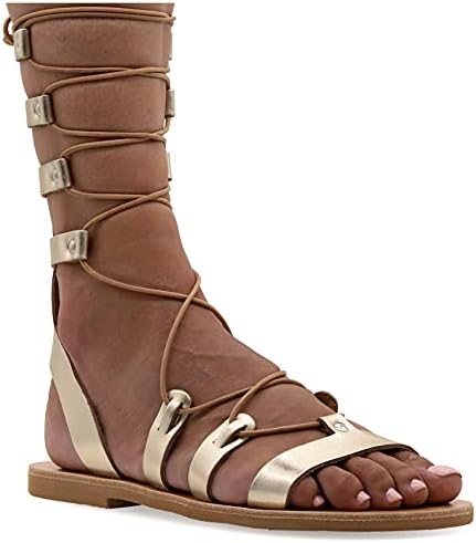 Sandalias Emmanuela en piel estilo griego antiguo, sandalias gladiadoras planas con puntera abierta, zapatos de verano para mujer hechos a mano