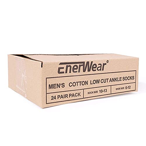 Enerwear-Coolmax 24 Pack Men's Casual Cotton Low Cut No Show Ankle Socks (10-13/24Pair, White) #TOP3