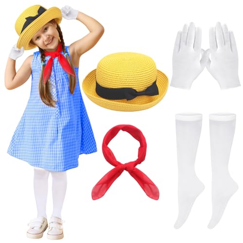 Cozypower 4 Pcs French School Girl Costume Accessories Set for Halloween Back to School Uniform for Kids Daily Cosplay Party