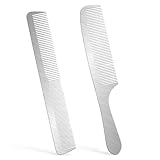 2Pcs Stainless Steel Metal Comb Set, Anti-Static Heat-Resistant Unbreakable Hair Styling Combs, Fine Tooth Cutting Comb, Salon-Grade Barber Tools for Men Women Hairdressing, Detangling (Silver)