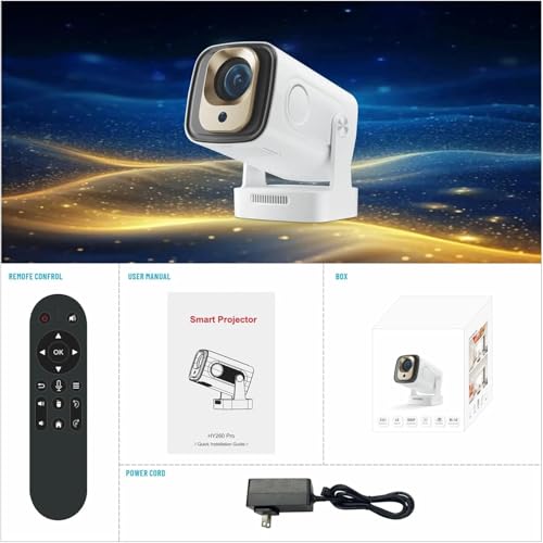 Image of HY260 PRO Projector, 1080P Native Support for 4K Resolution with Bluetooth 5.4 WIFI6 300 ANSI Android 11,180Rotatable Auto Keystone Correction Video Projector