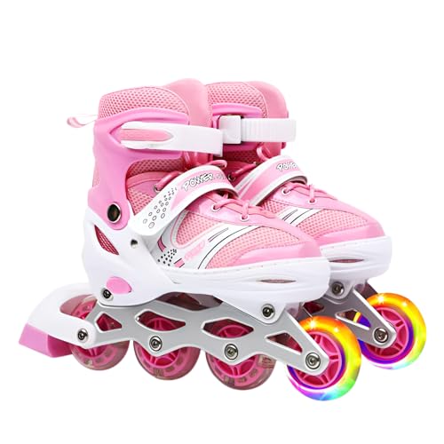 [Caividom]インラインスケート インラインシューズ 3～13歳 4段階サイズ調整可能 ローラースケート 大人 子供用 ジュニア ローラー ローラーブレード 耐久 通気性 安全 静音 全ウィルが光る 女の子 男の子 初心者向け 誕生日プレゼント M SIZE