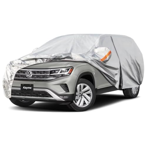 Kayme SUV Car Cover Fit for Volkswagen Atlas Cross Sport (2018-2022) Automobiles All Weather Waterproof, Outdoor Cover Sun Rain Protection, with Lock