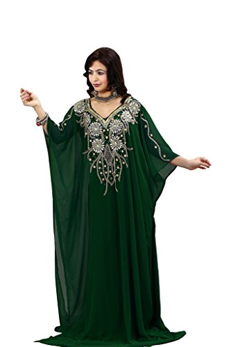 IndianAttire Women's Dubai Kaftan Farasha Abaya Jilbab Maxi Dress DarkGreen
