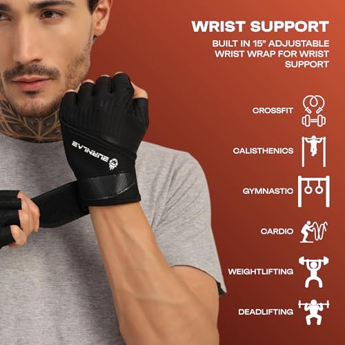 Image of BURNLAB Flex Wirst Support Gym Gloves for Men and Women - Ideal for Weightlifting, Cycling, Crossfit, Offers Good Grip and Soft Padding (Black, XL)