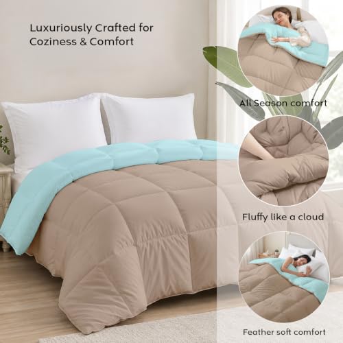 Image of AYKA Reversible Comforter 220 GSM Microfiber Reversible AC Comforter /Blanket for Winter /Quilt /Dohar /Duvets for King Size Blanket /Comforter Double Bed (Taupe & Aqua, 60 * 90 inch)