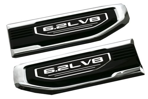 Image of Pair New 6.2L V8 Vent Emblems Kit 3D Driver Passenger Side Badge Compatible with 2019-2026 GMC Sierra GM 85160715 86532094 (6.2L V8-Chrome)