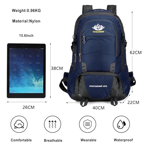 Mochila de senderismo 60L impermeable para camping y trekking miniatura 3