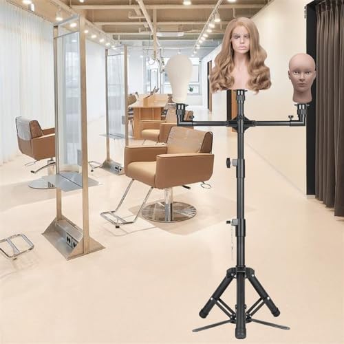 ZQIAN BEAUTY 52 Inch Metal Wig Stand, Multi-Fonction Wig Head Stand, 3 Top Parts Mannequin Head Stand, Wig Stand Tripod for Multiple Training Head (Mannequin Head Not Included)