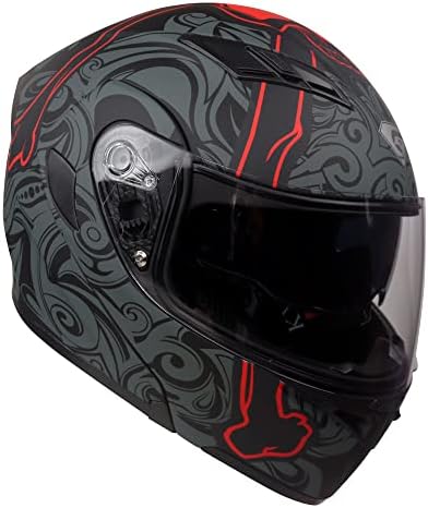 KYPARA Motorcycle Dual Visor Flip up Modular Full Face Helmet with DOT Certification of Impressionism (Lucifer, L)