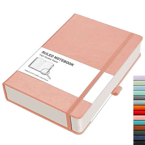 RETTACY Lined Journal Notebook - A5 Note Book Hardcover Thick Notepad 320 Numbered Pages for Writing,100gsm Lined Paper, Leather Hardcover, for Women Men Work Office School,14.5 x 21cm - Pink