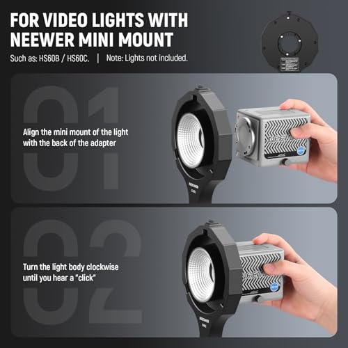 Image of NEEWER Bowens Mount Adapter Holder, Mini to Bowens Mount Adapter Ring with Umbrella Socket, 5 /8 inch Receiver, 180 Tilt for ONLY NEEWER Mini Mount Lights, CHB1
