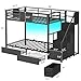 BTHFST Bunk Bed Twin Over Twin with Stairs, LED Lights Twin Bunk Bed with 2 Storage Drawers & 6 Fabric Drawers, Metal Twin Loft Beds with Guardrail & Stairs, Space Saving, Sturdy Frame for Teens
