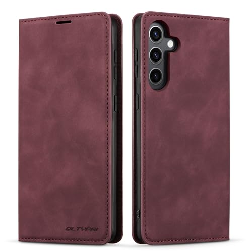 QLTYPRI Etui pour Samsung Galaxy S25, Housse en Cuir Premium PU Portefeuille Conque, [Fentes pour Cartes] [Fermoir Magnétique] [Stand Fonction] Flip Coque pour Samsung Galaxy S25-Vin Rouge